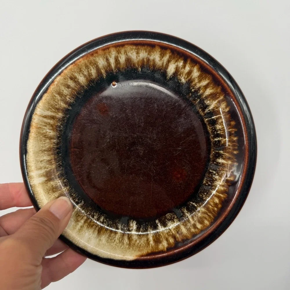 Pfaltzgraff 1970s Stoneware Drip Glaze Salad Lunch Plates Brown Set of 6 7.25